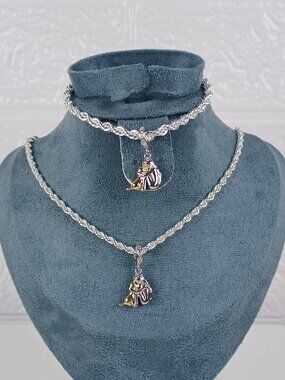 S925 Sterling Silver Pet Memorial Twisted Rope Necklace & Bracelet Set